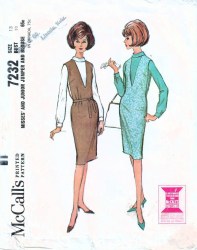 7232 McCalls 1964 V Neck Jumper, Long Sleeve Blouse, Tie Belt Pattern 14 34b